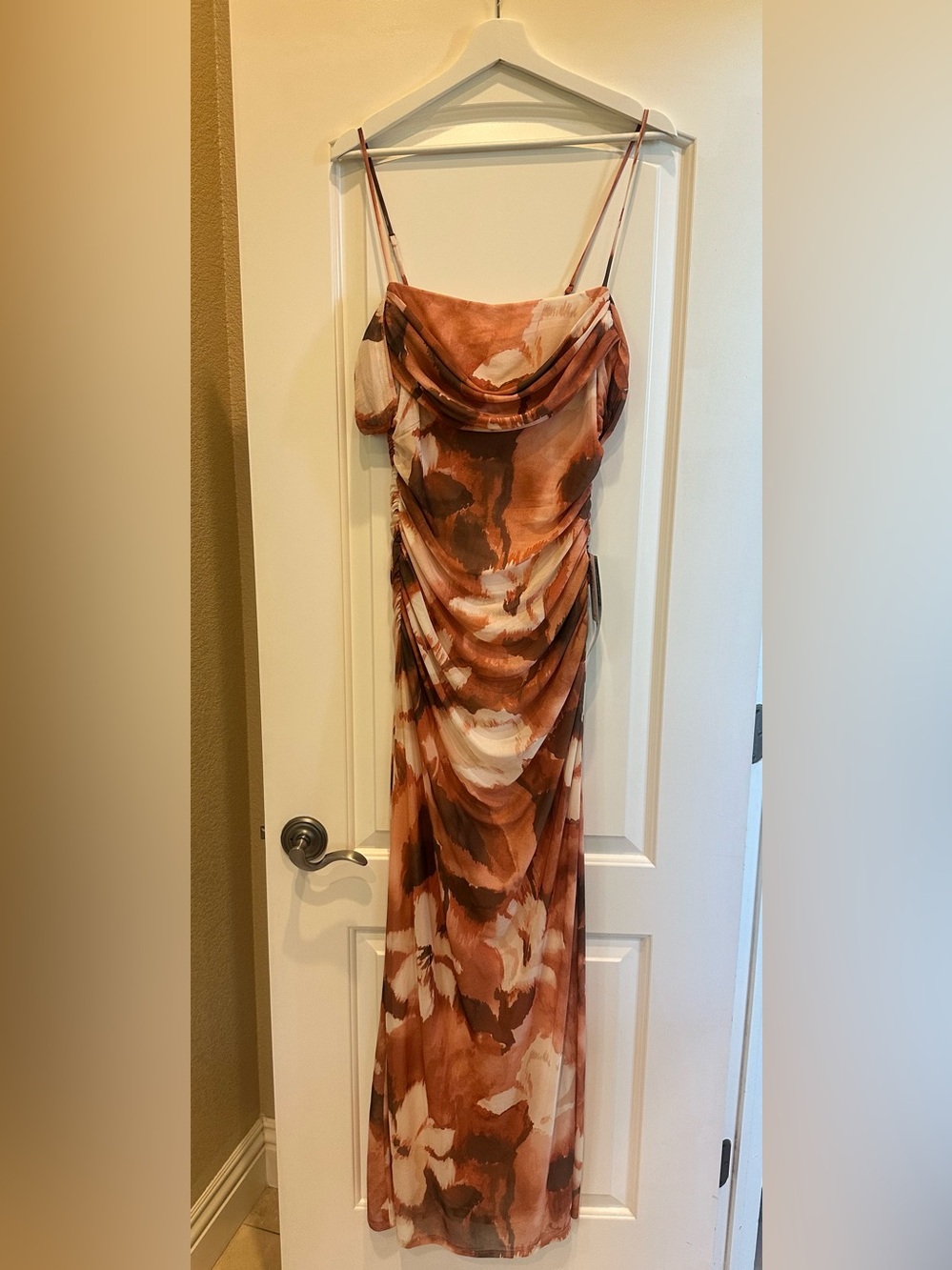 Rust & Cream Cowl Neck Maxi Dress - Women